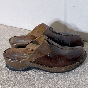 Josef Seibel Brown Leather Slip on Mules 41